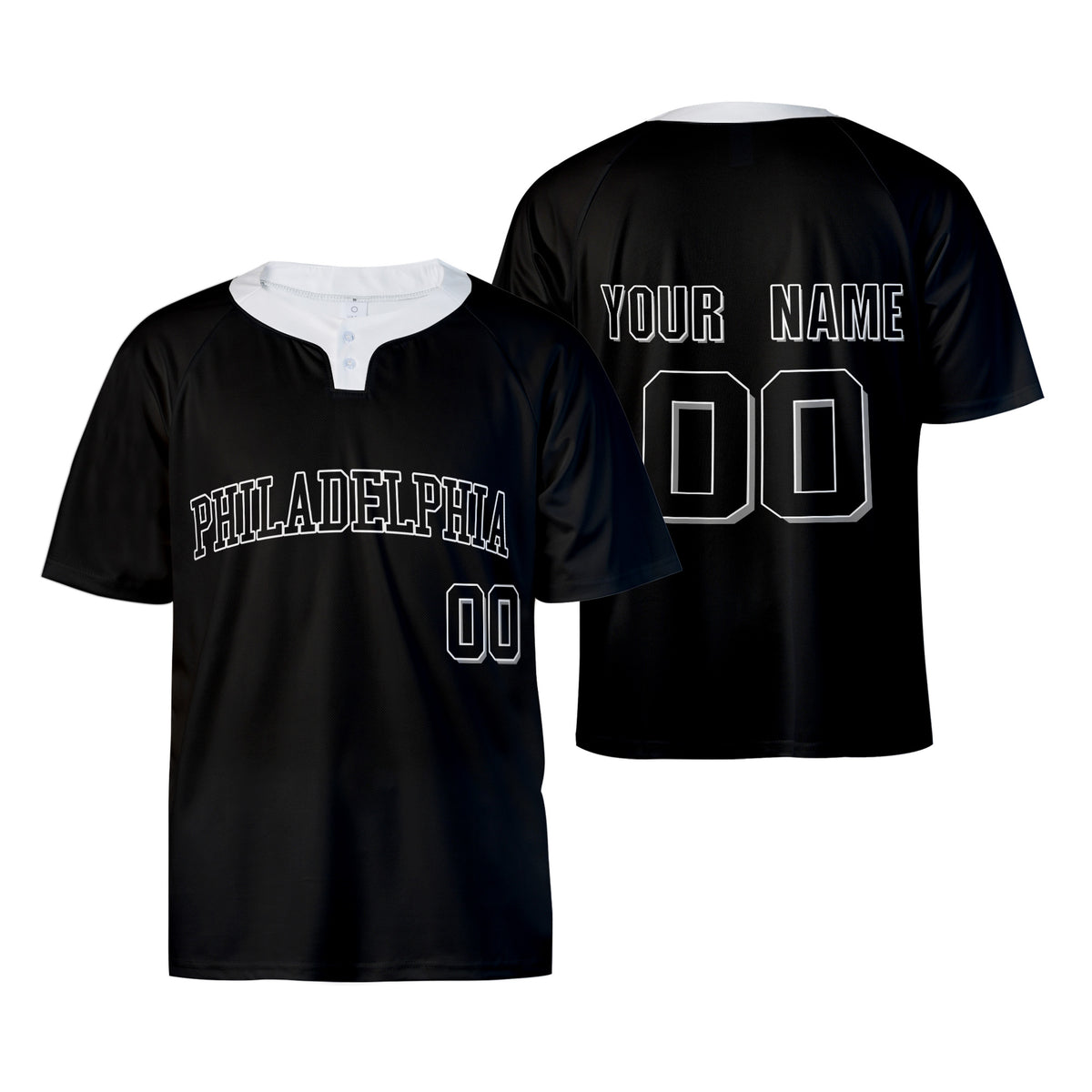 Custom Philadelphia Two-Button Baseball Jersey – Blackout Outline Style, Personalized Name & Number for Men, Women & Youth-3