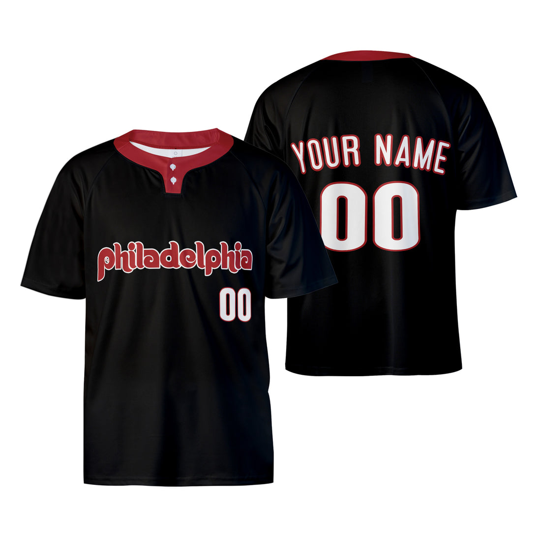 Custom Philadelphia Two-Button Baseball Jersey – Fashion Style, Personalized Name & Number for Men, Women & Youth-1