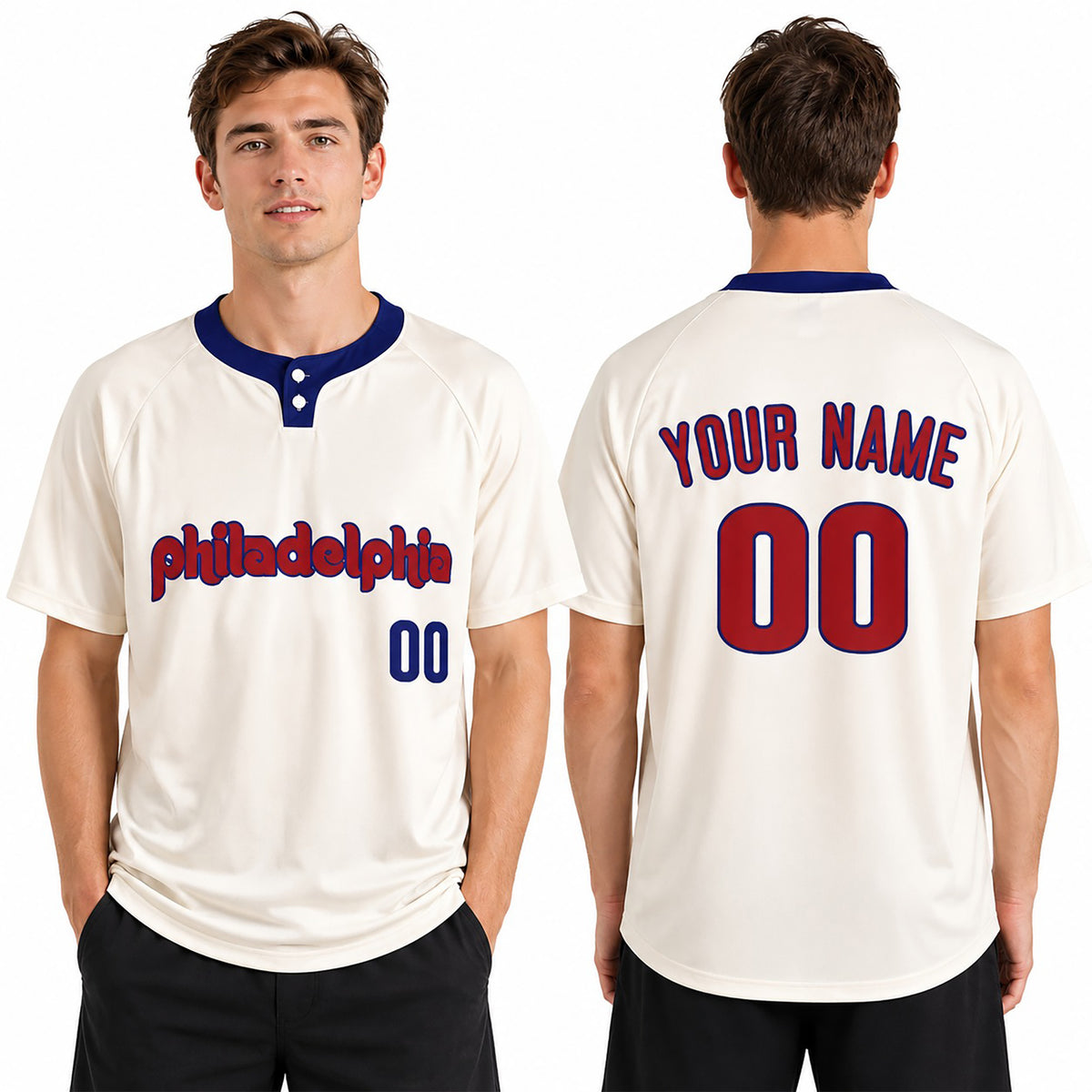Custom Philadelphia Two-Button Baseball Jersey – Premium Alternate Style, Personalized Name & Number for Men, Women & Youth-1