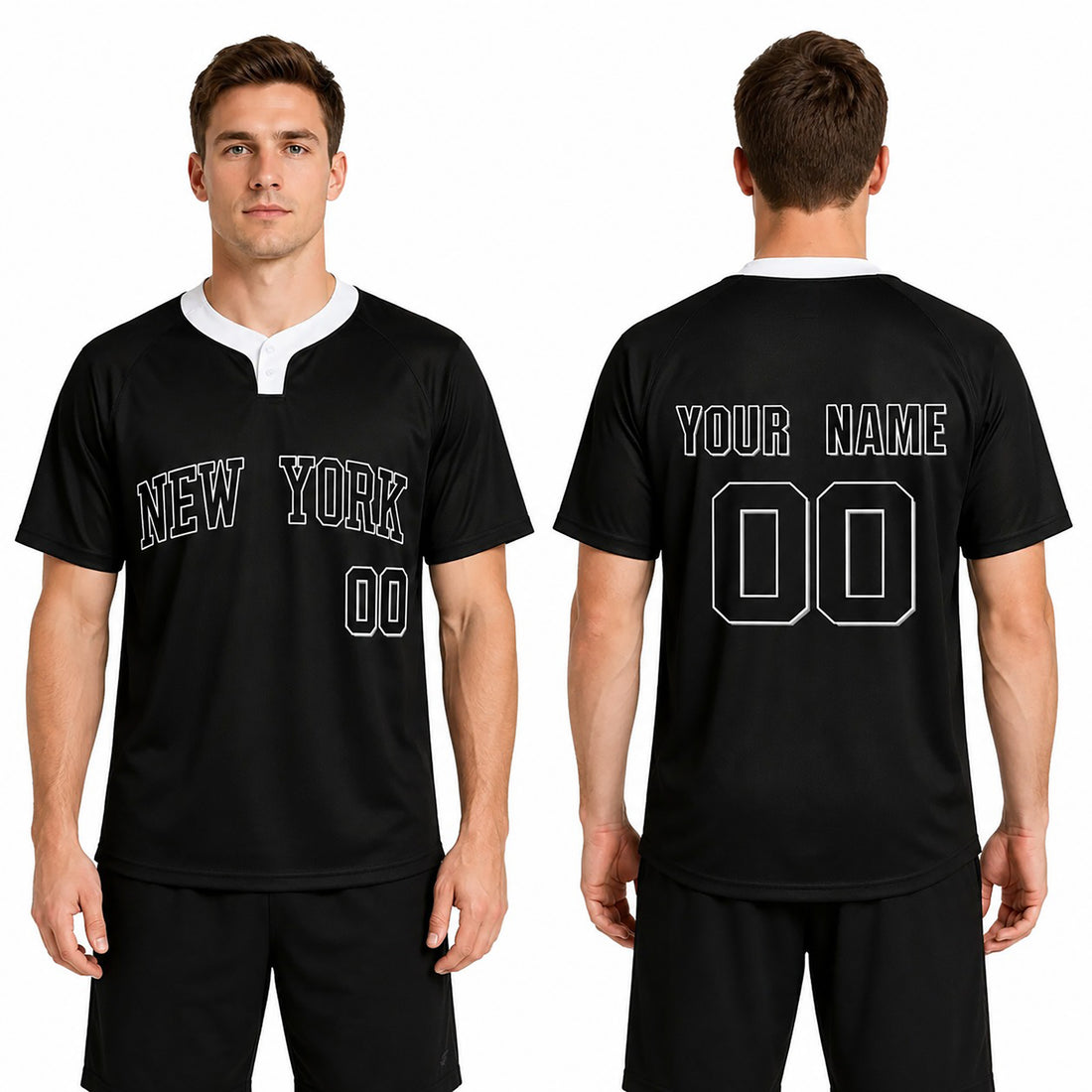 Custom Queens Two-Button Baseball Jersey – Blackout Outline Style, Personalized Name & Number for Men, Women & Youth-1