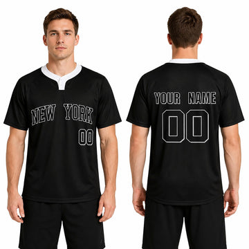Custom Queens Two-Button Baseball Jersey – Blackout Outline Style, Personalized Name & Number for Men, Women & Youth-1