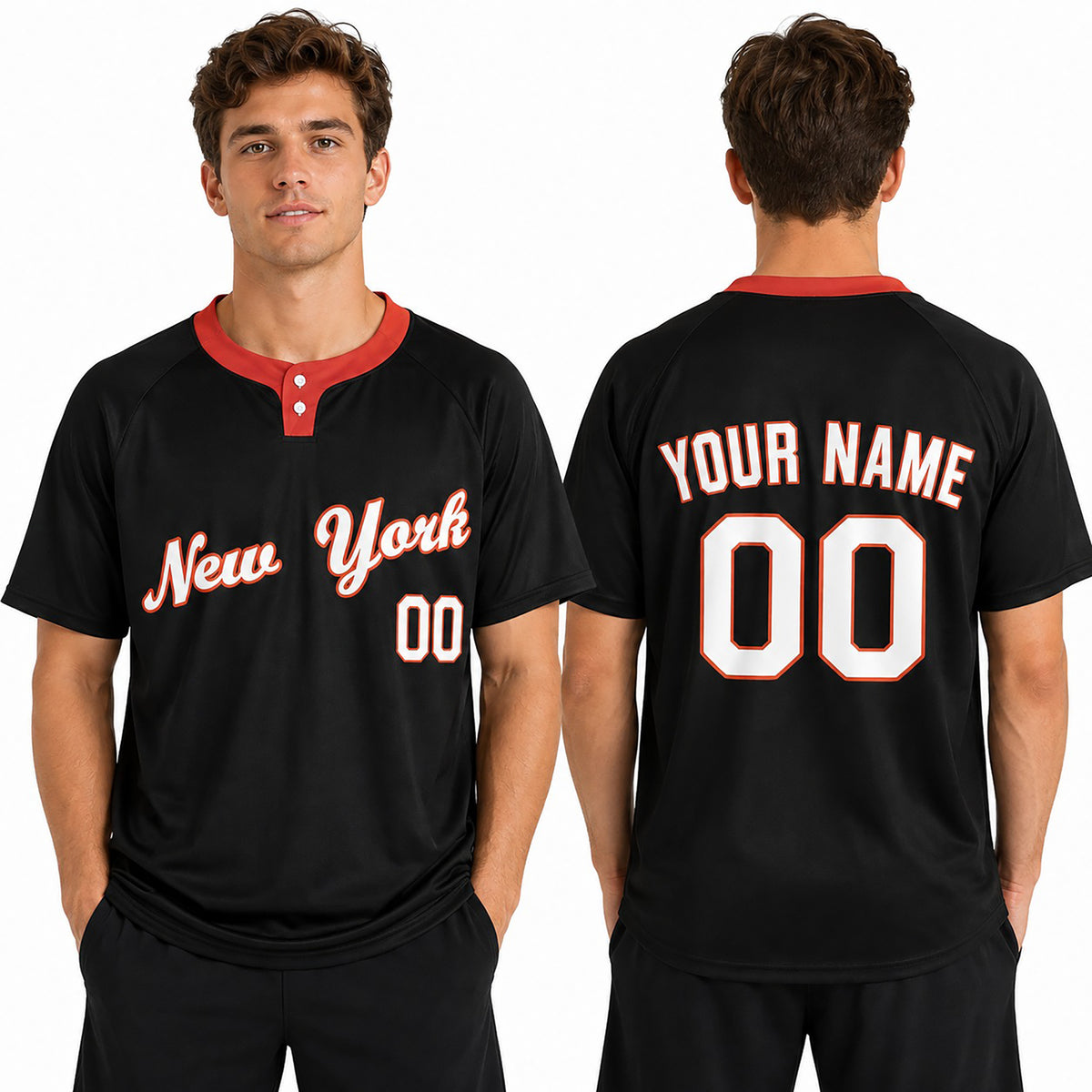 Custom Queens Two-Button Baseball Jersey – Blackout Style, Personalized Name & Number for Men, Women & Youth-1