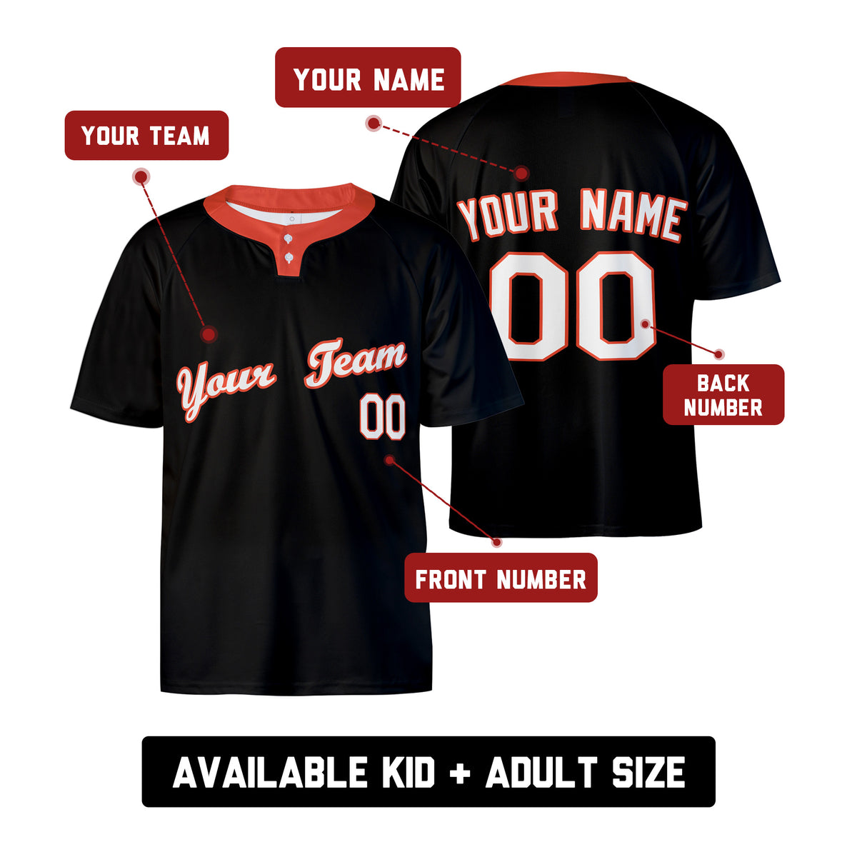 Custom Queens Two-Button Baseball Jersey – Blackout Style, Personalized Name & Number for Men, Women & Youth-2