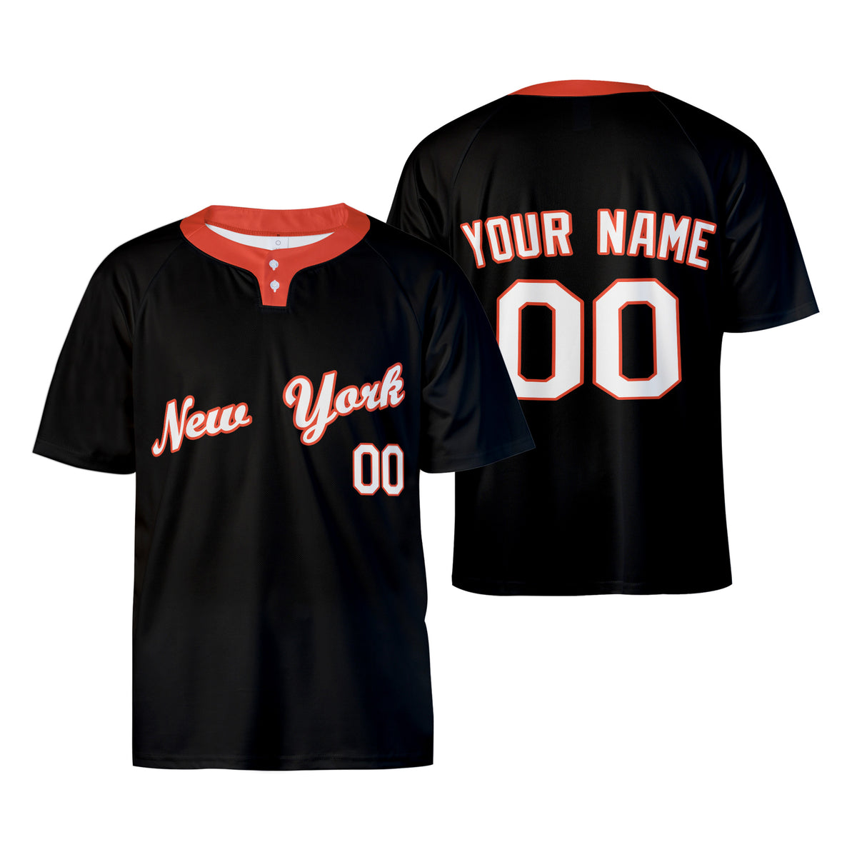 Custom Queens Two-Button Baseball Jersey – Blackout Style, Personalized Name & Number for Men, Women & Youth-3