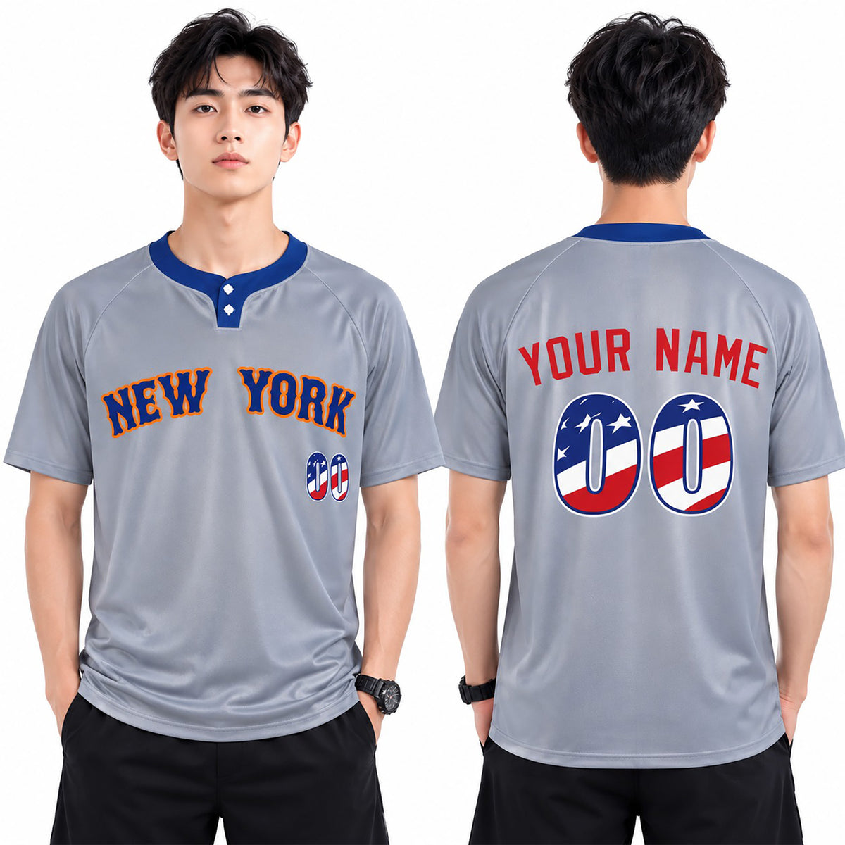 Custom Queens Two-Button Baseball Jersey – USA 250th Fourth of July Stadium Style, Personalized Name & Number for Men, Women & Youth-1