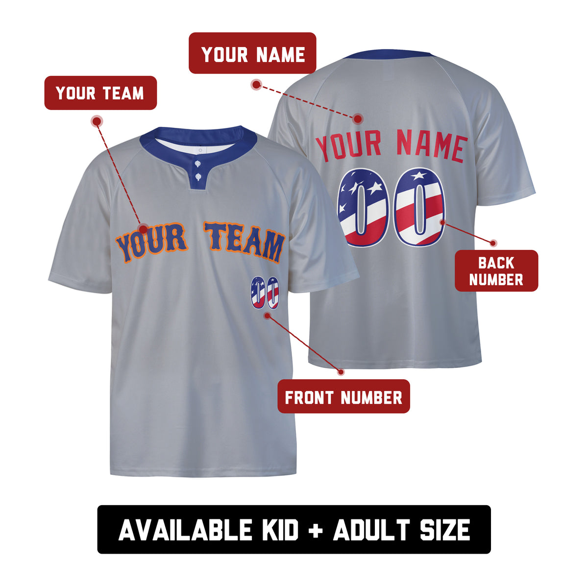 Custom Queens Two-Button Baseball Jersey – USA 250th Fourth of July Stadium Style, Personalized Name & Number for Men, Women & Youth-2