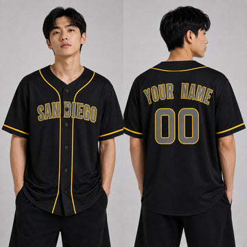 Custom San Diego Baseball Jersey – Black Pop Fashion Style, Personalized Name & Number for Kids & Adults-1