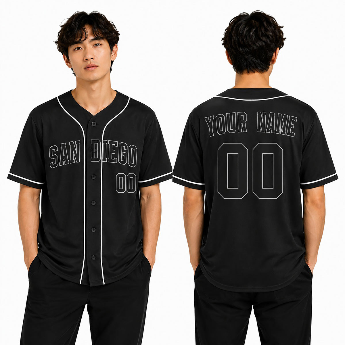 Custom San Diego Baseball Jersey – Blackout Outline Style, Personalized Name & Number for Kids & Adults-1