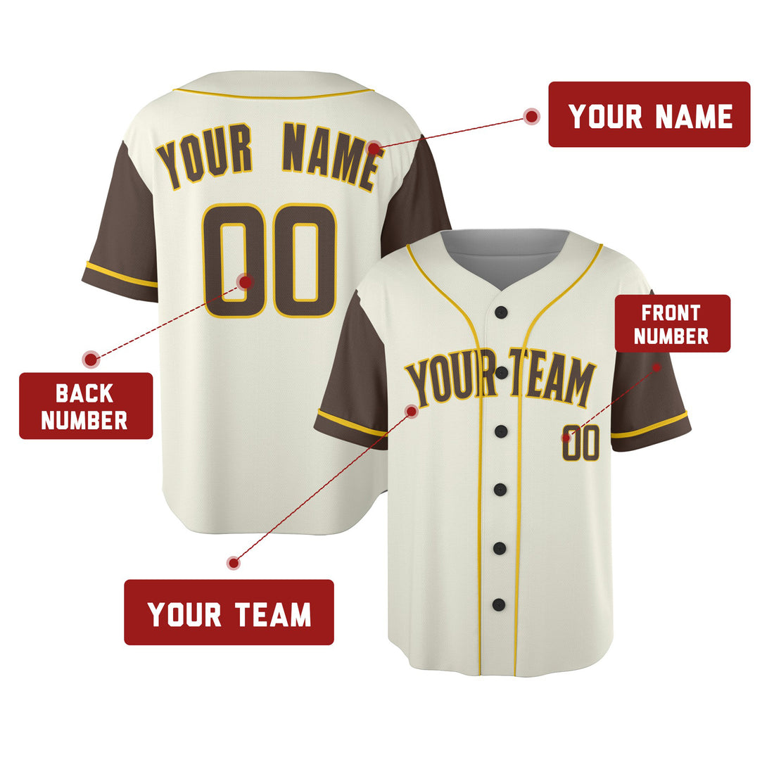 Custom San Diego Baseball Jersey – Cream Brown Two-Tone Fashion Style, Personalized Name & Number for Kids & Adults-1