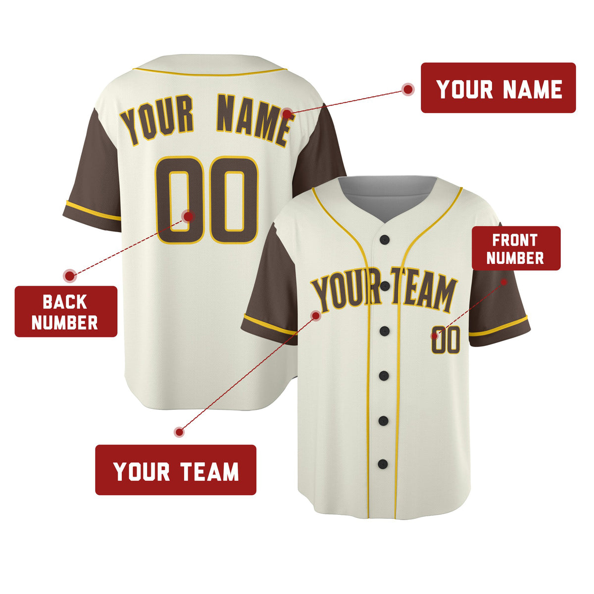Custom San Diego Baseball Jersey – Cream Brown Two-Tone Fashion Style, Personalized Name & Number for Kids & Adults-2