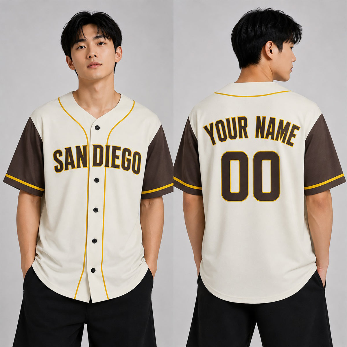 Custom San Diego Baseball Jersey – Cream Brown Two-Tone Fashion Style, Personalized Name & Number for Kids & Adults-1