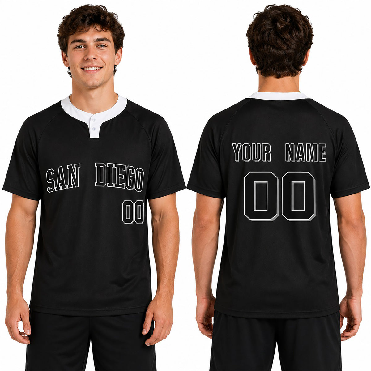 Custom San Diego Two-Button Baseball Jersey – Blackout Outline Style, Personalized Name & Number for Men, Women & Youth-1