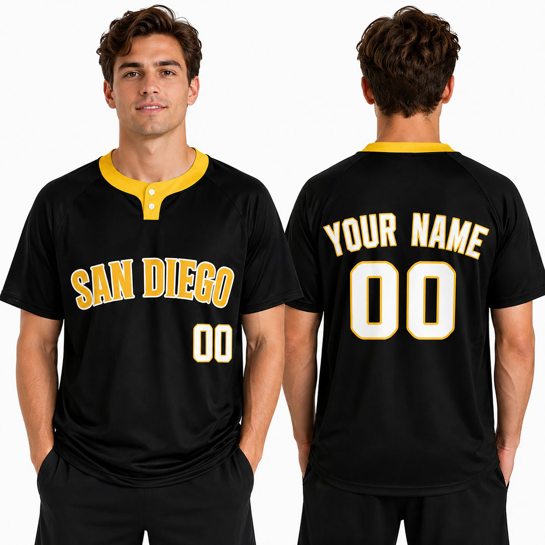 Custom San Diego Two-Button Baseball Jersey – Blackout Style, Personalized Name & Number for Men, Women & Youth-1