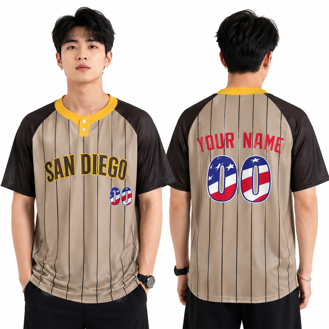 Custom San Diego Two-Button Baseball Jersey – USA 250th Fourth of July Stadium Style, Personalized Name & Number for Men, Women & Youth-1