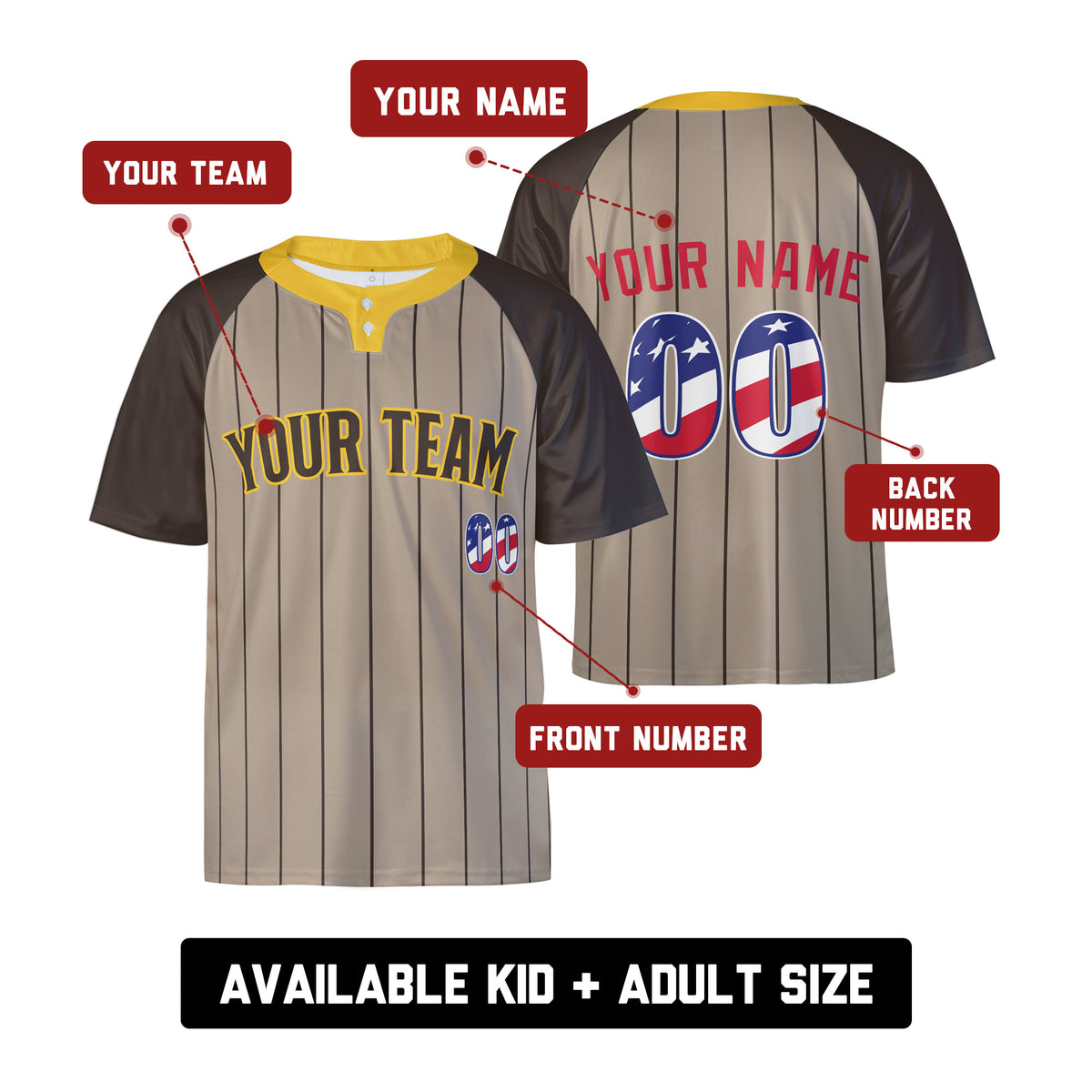 Custom San Diego Two-Button Baseball Jersey – USA 250th Fourth of July Stadium Style, Personalized Name & Number for Men, Women & Youth-2