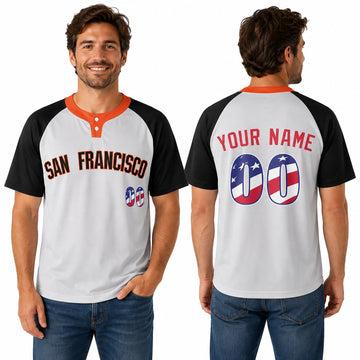 Custom San Francisco Two-Button Baseball Jersey – USA 250th Fourth of July Stadium Style, Personalized Name & Number for Men, Women & Youth-1