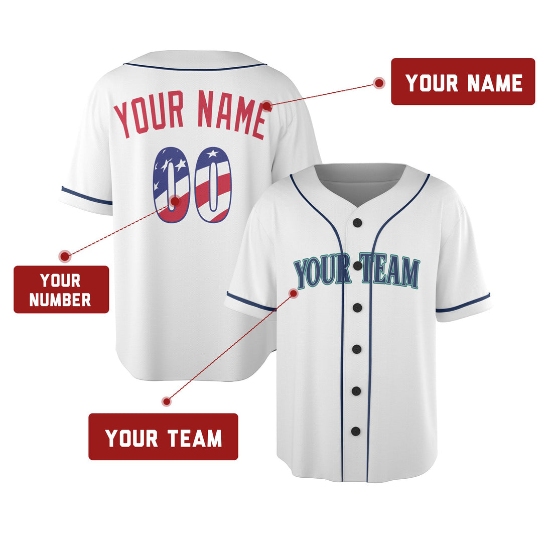 Custom Seattle Baseball Jersey – USA 250th Anniversary Fourth of July Style, Personalized Name & Number-1