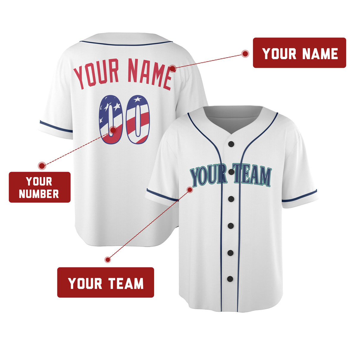 Custom Seattle Baseball Jersey – USA 250th Anniversary Fourth of July Style, Personalized Name & Number-2