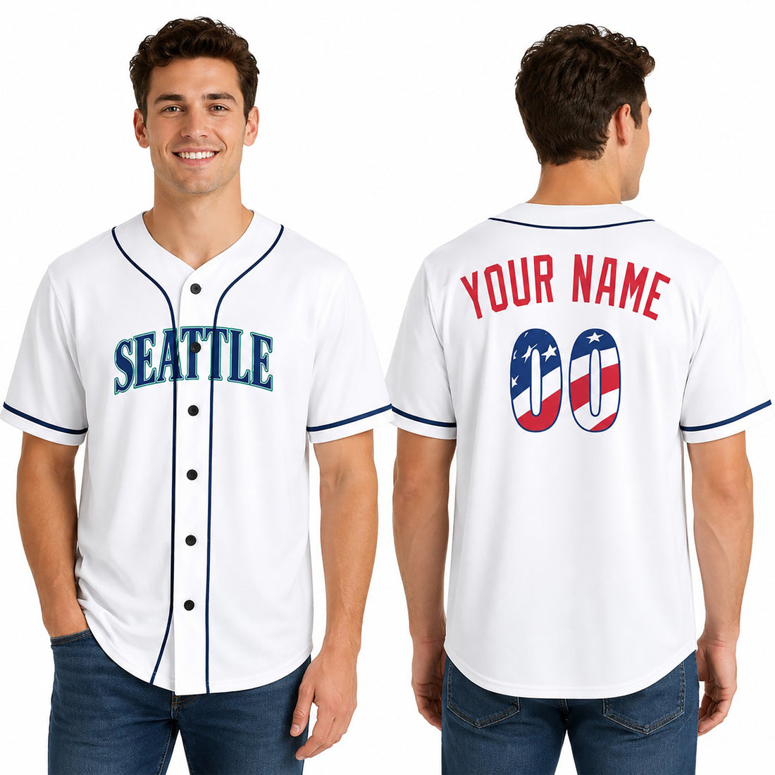 Custom Seattle Baseball Jersey – USA 250th Anniversary Fourth of July Style, Personalized Name & Number-1