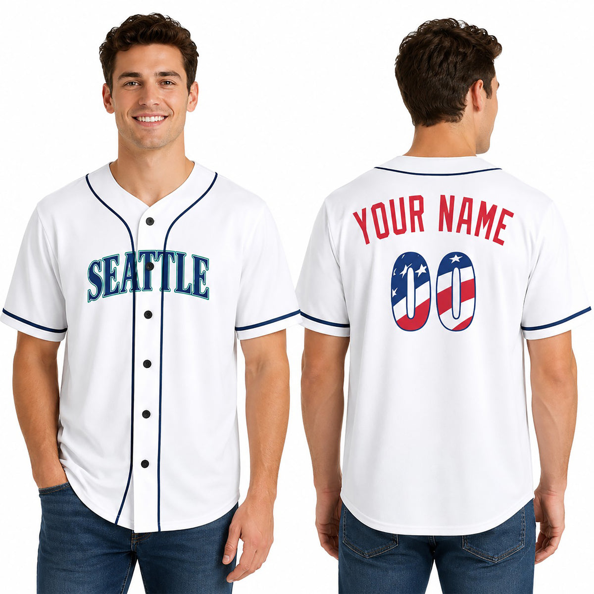 Custom Seattle Baseball Jersey – USA 250th Anniversary Fourth of July Style, Personalized Name & Number-1