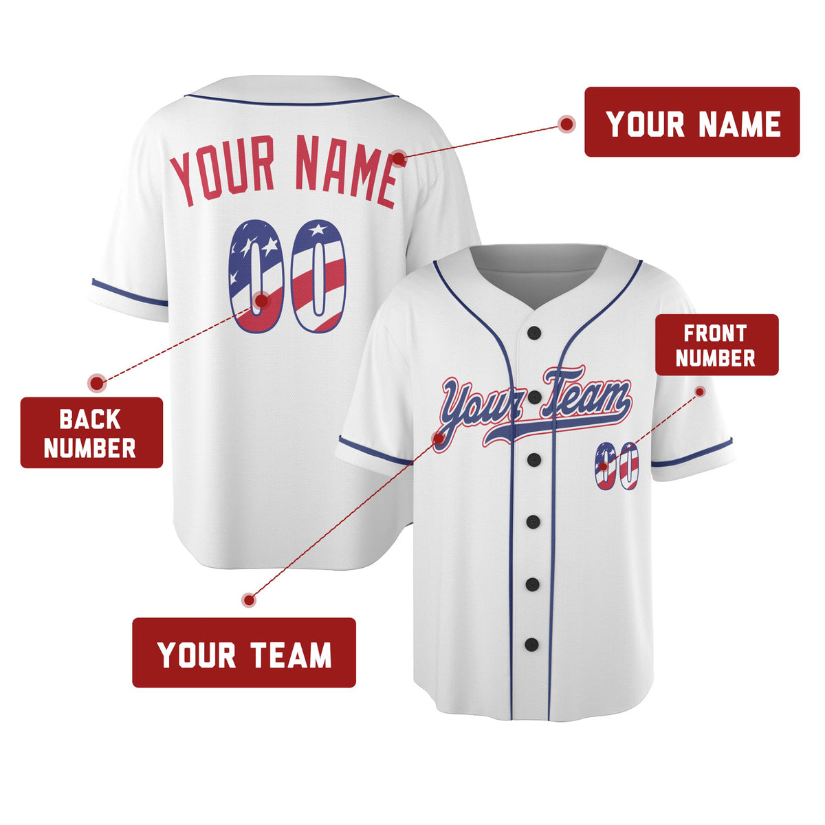 Custom Texas Baseball Jersey – USA 250th Anniversary Fourth of July Style, Personalized Name & Number-2