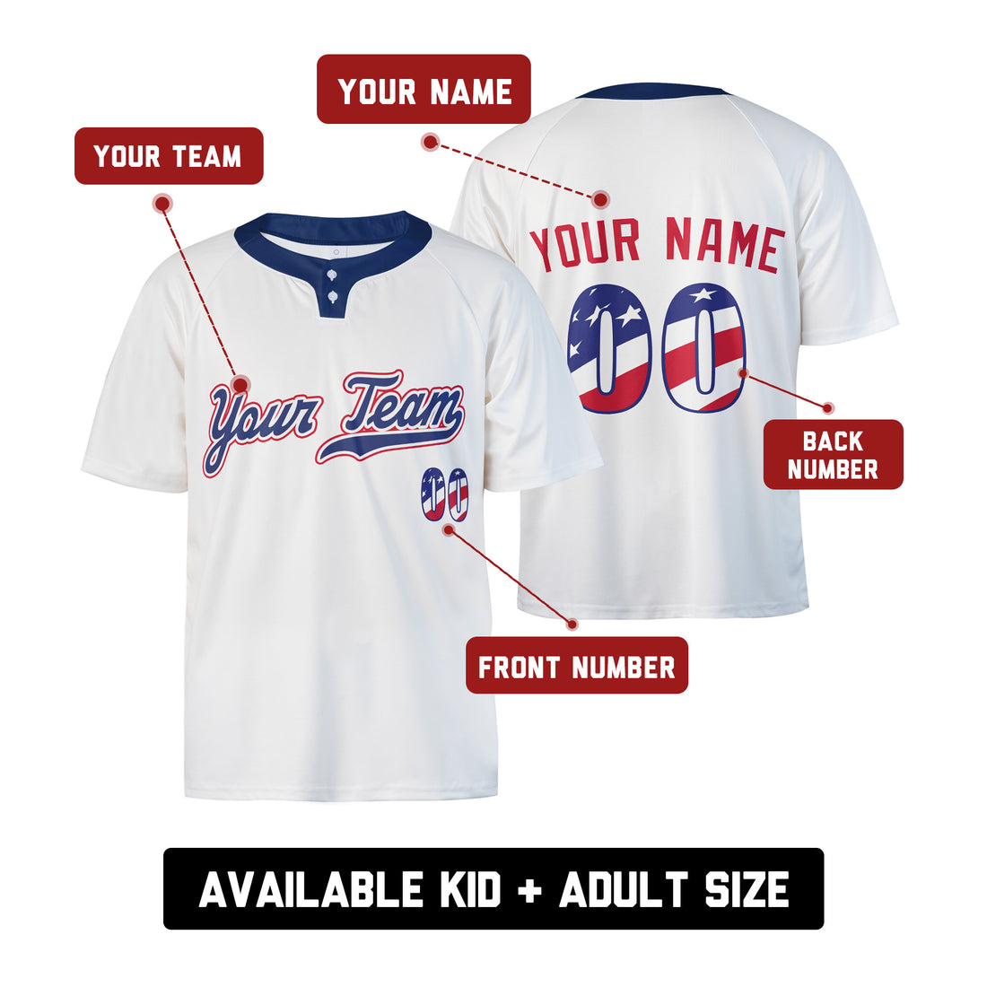 Custom Texas Two-Button Baseball Jersey – USA 250th Fourth of July Stadium Style, Personalized Name & Number for Men, Women & Youth-1