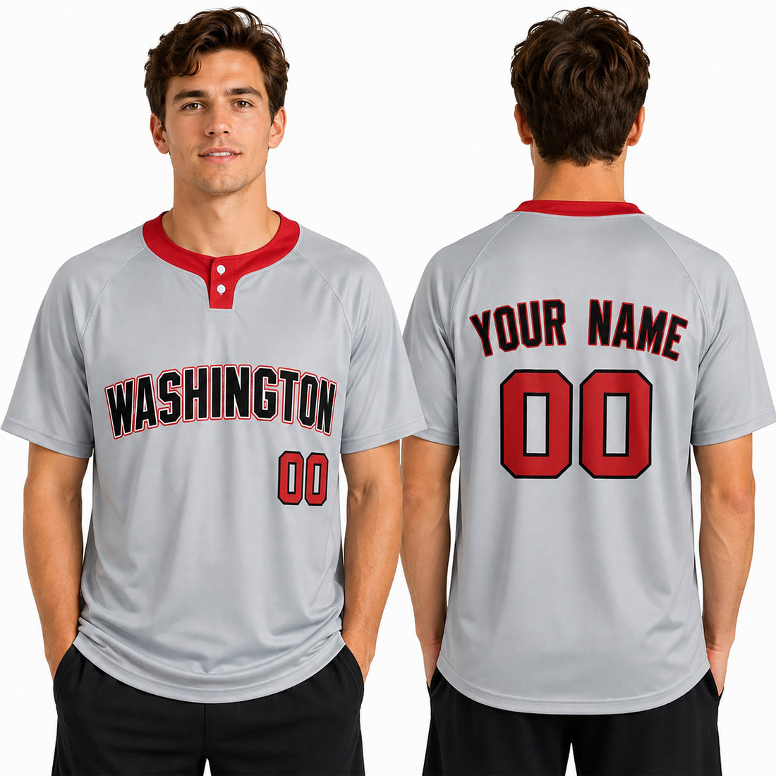 Custom Washington Two-Button Baseball Jersey – Road-Inspired Style, Personalized Name & Number for Men, Women & Youth-1