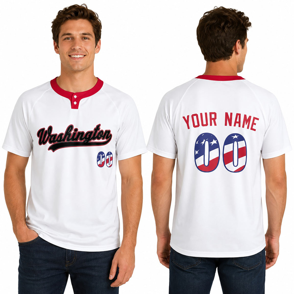 Custom Washington Two-Button Baseball Jersey – USA 250th Fourth of July Stadium Style, Personalized Name & Number for Men, Women & Youth-1