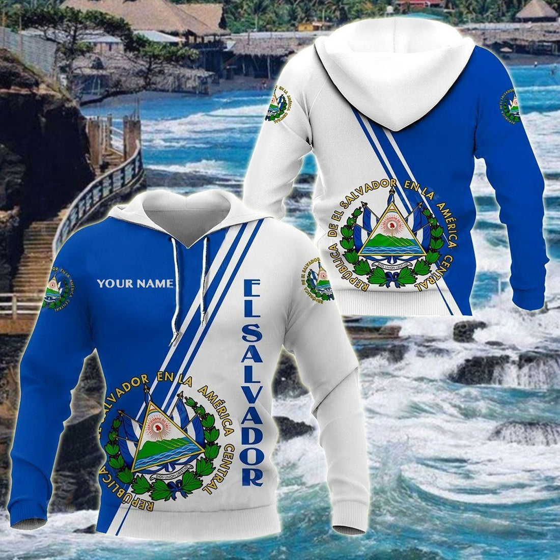 FUNSTUFFPRINT Customize El Salvador Coat Of Arms Flag Unisex 3D Hoodie and Zip Hoodie
