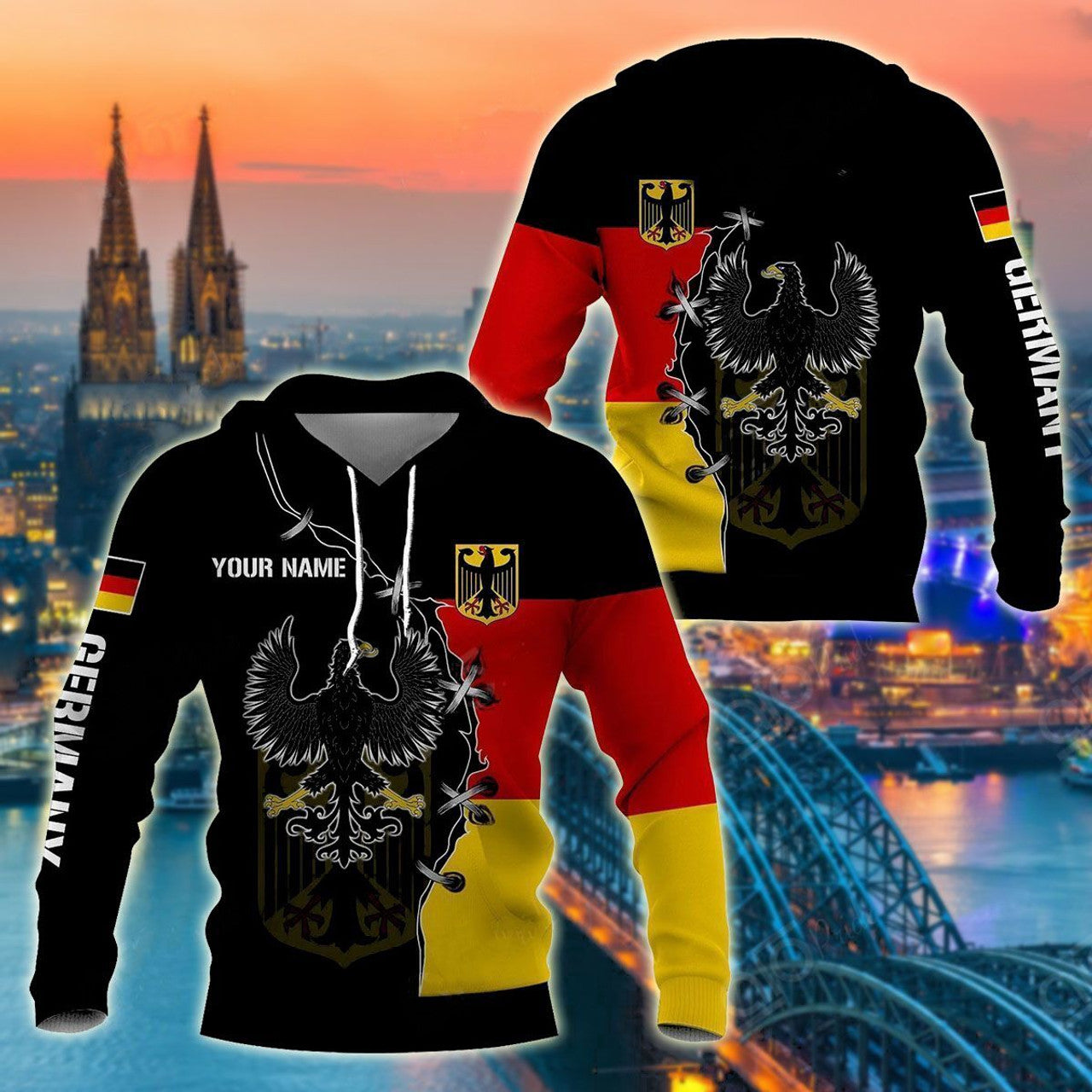 FUNSTUFFPRINT Customize Germany Golden Eagle Coat Of Arms Unisexs 3D Hoodie and Zip Hoodie