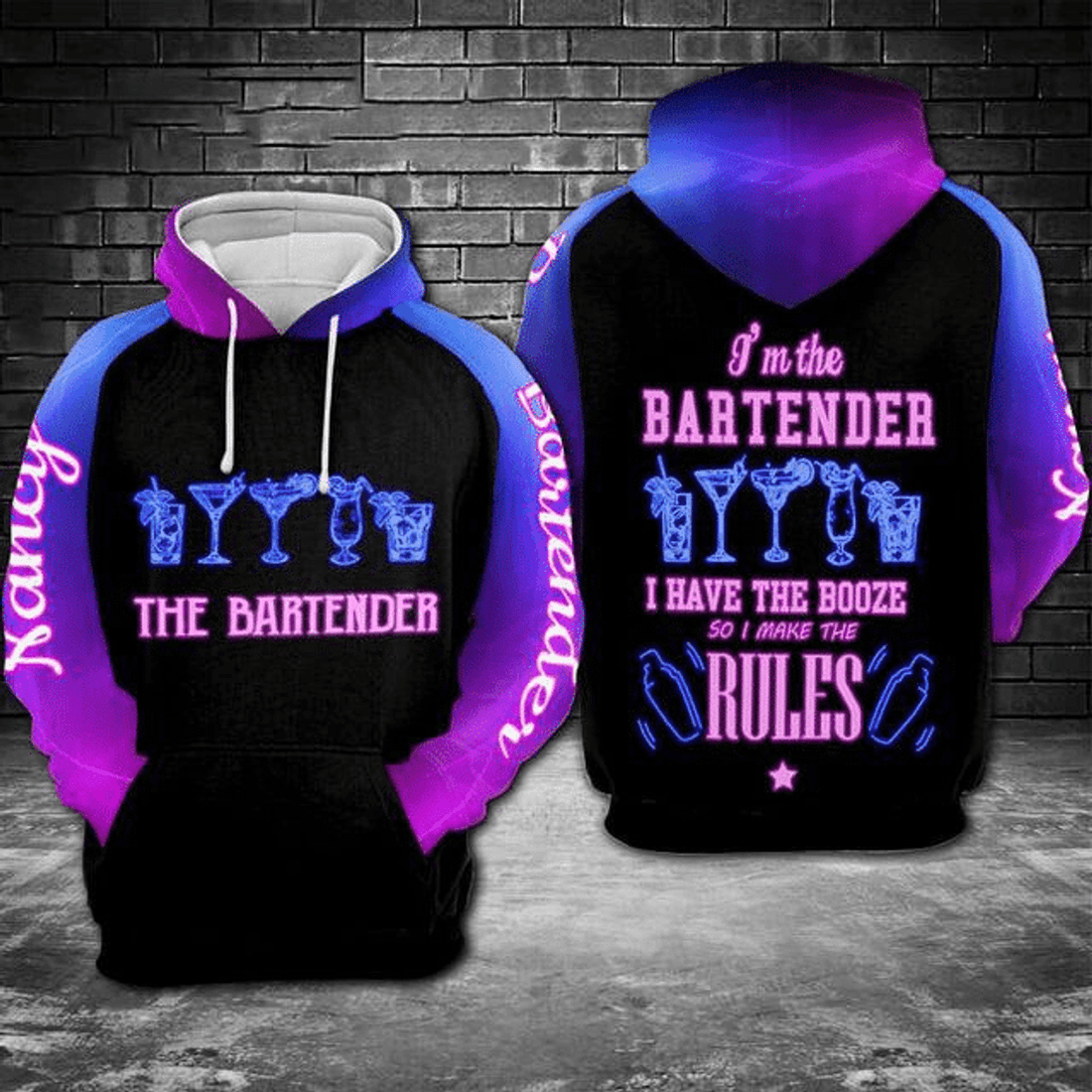 FUNSTUFFPRINT Cute Bartender Shirts Bartender Make The Rules 3D Hoodie and Zip Hoodie