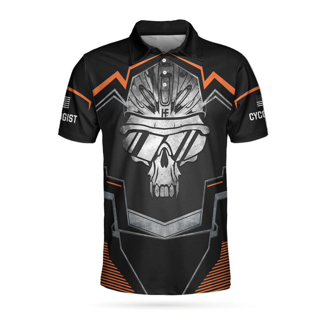 Cycling Skeleton Short Sleeve Polo Shirt, Black Skull Cyclist Shirt For Men