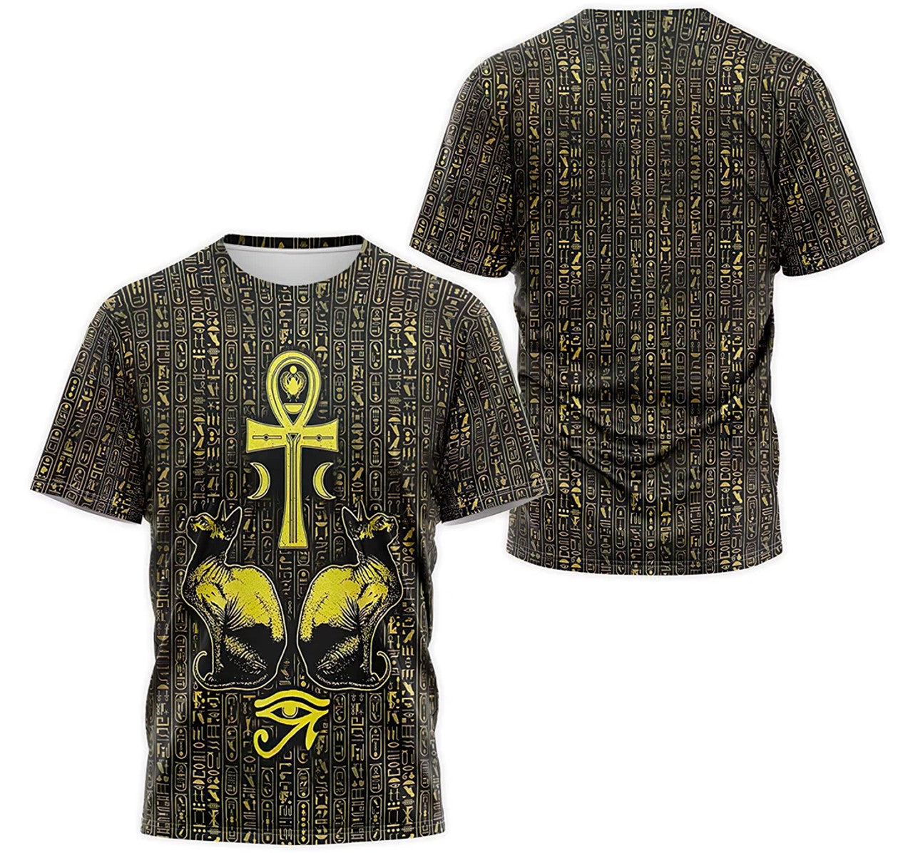 FUNSTUFFPRINT Personalized T-Shirt, Hoodie - Ancient Egyptian Hieroglyphic Pattern Ankh Cruz Bastet 3D T-shirt