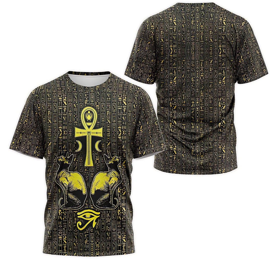 FUNSTUFFPRINT Personalized T-Shirt, Hoodie - Ancient Egyptian Hieroglyphic Pattern Ankh Cruz Bastet 3D T-shirt