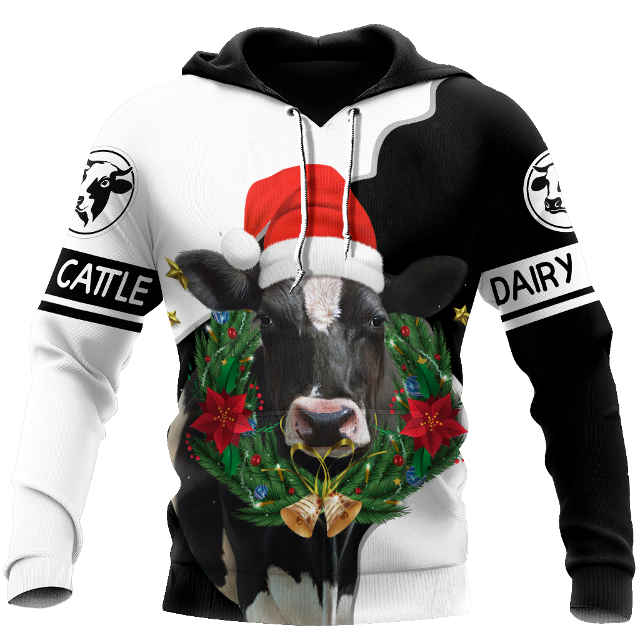 FUNSTUFFPRINT Dairy Cattle Mery Christmas 3D Hoodie and Zip Hoodie
