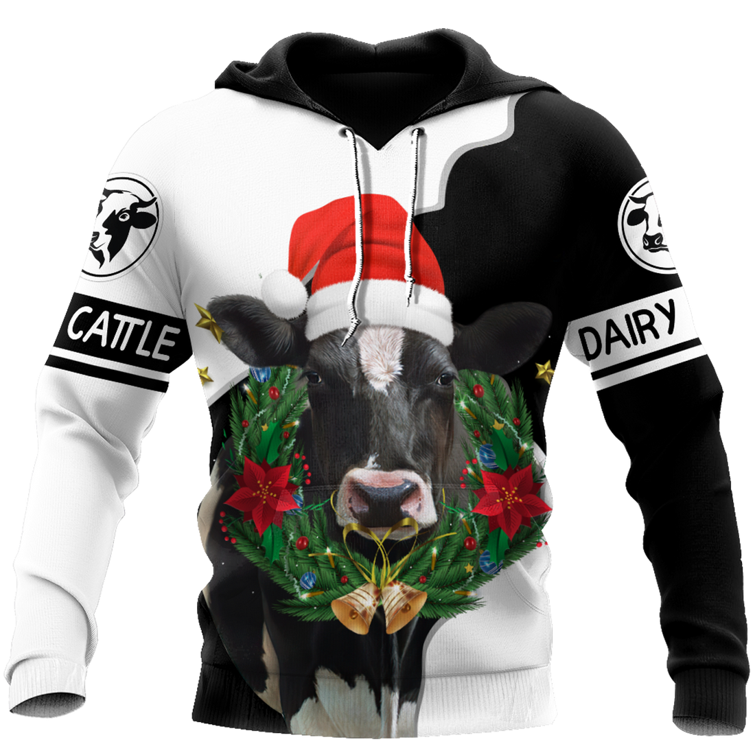 FUNSTUFFPRINT Dairy Cattle Mery Christmas 3D Hoodie and Zip Hoodie