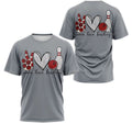 FUNSTUFFPRINT Peach Love Bowling T-Shirts, I Love Bowling Shirt 3D T-shirt