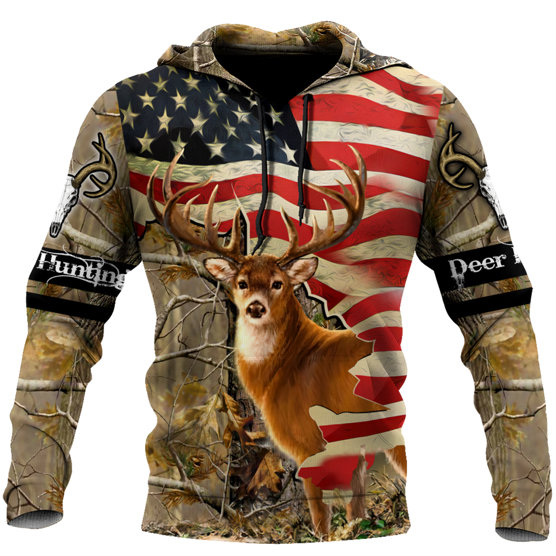 FUNSTUFFPRINT Deer Hunting America Flag 3D Hoodie and Zip Hoodie