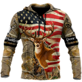 FUNSTUFFPRINT Deer Hunting America Flag 3D Hoodie and Zip Hoodie