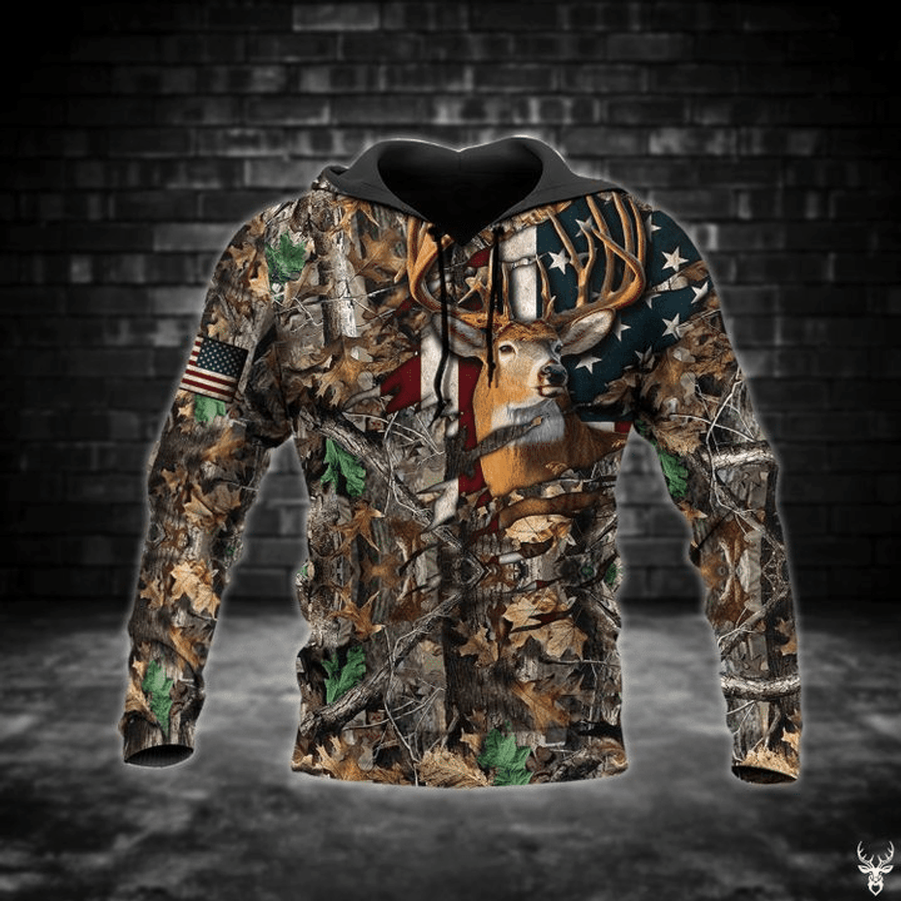 FUNSTUFFPRINT Deer Hunting Camo Brown Flag 3D Hoodie and Zip Hoodie