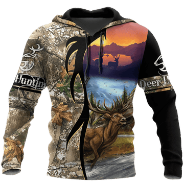 FUNSTUFFPRINT Deer Hunting Camouflage 3D Hoodie and Zip Hoodie