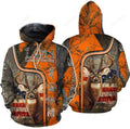 FUNSTUFFPRINT Deer Hunting Usa Flag Camo 3D Hoodie and Zip Hoodie
