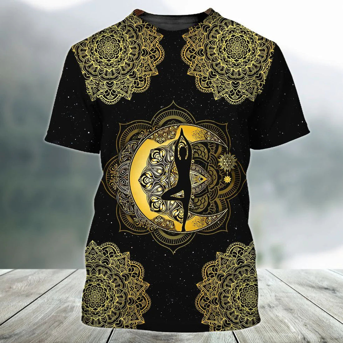 Moon Girl Meditation Mandala 3D T-Shirt, Black Unisex Hippie Shirt