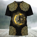 Moon Girl Meditation Mandala 3D T-Shirt, Black Unisex Hippie Shirt