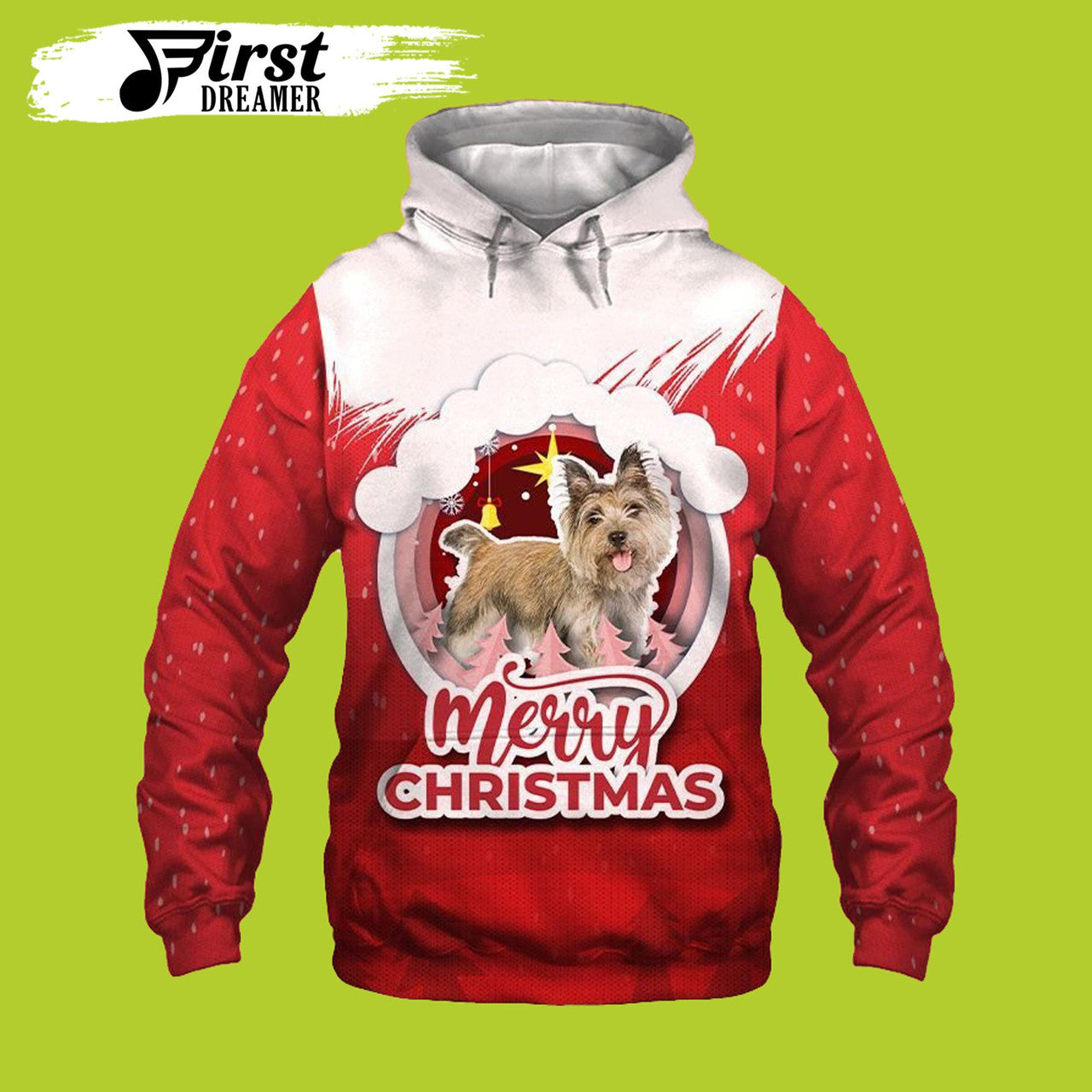 FUNSTUFFPRINT Dog Cairn Terrier Merry Christmas Dog Christmas 3D Hoodie and Zip Hoodie