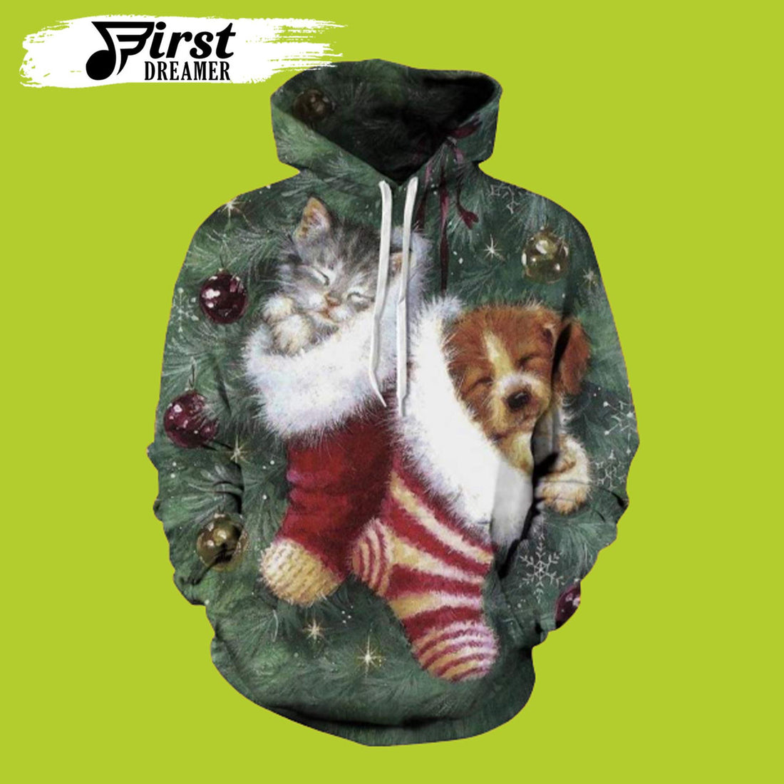 FUNSTUFFPRINT Dog Christmas All Over Printed Unisex 3D Hoodie and Zip Hoodie