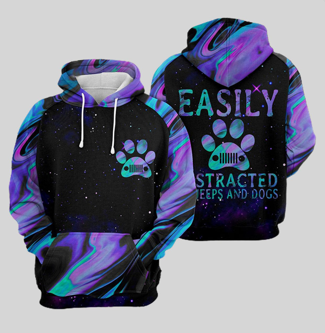 FUNSTUFFPRINT Dogs & Jeeps Purple Color 3D Hoodie and Zip Hoodie