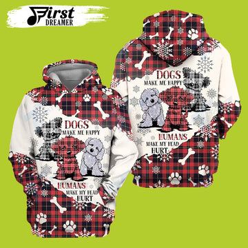 FUNSTUFFPRINT Dogs Make Me Happy Dog Christmas 3D Hoodie and Zip Hoodie