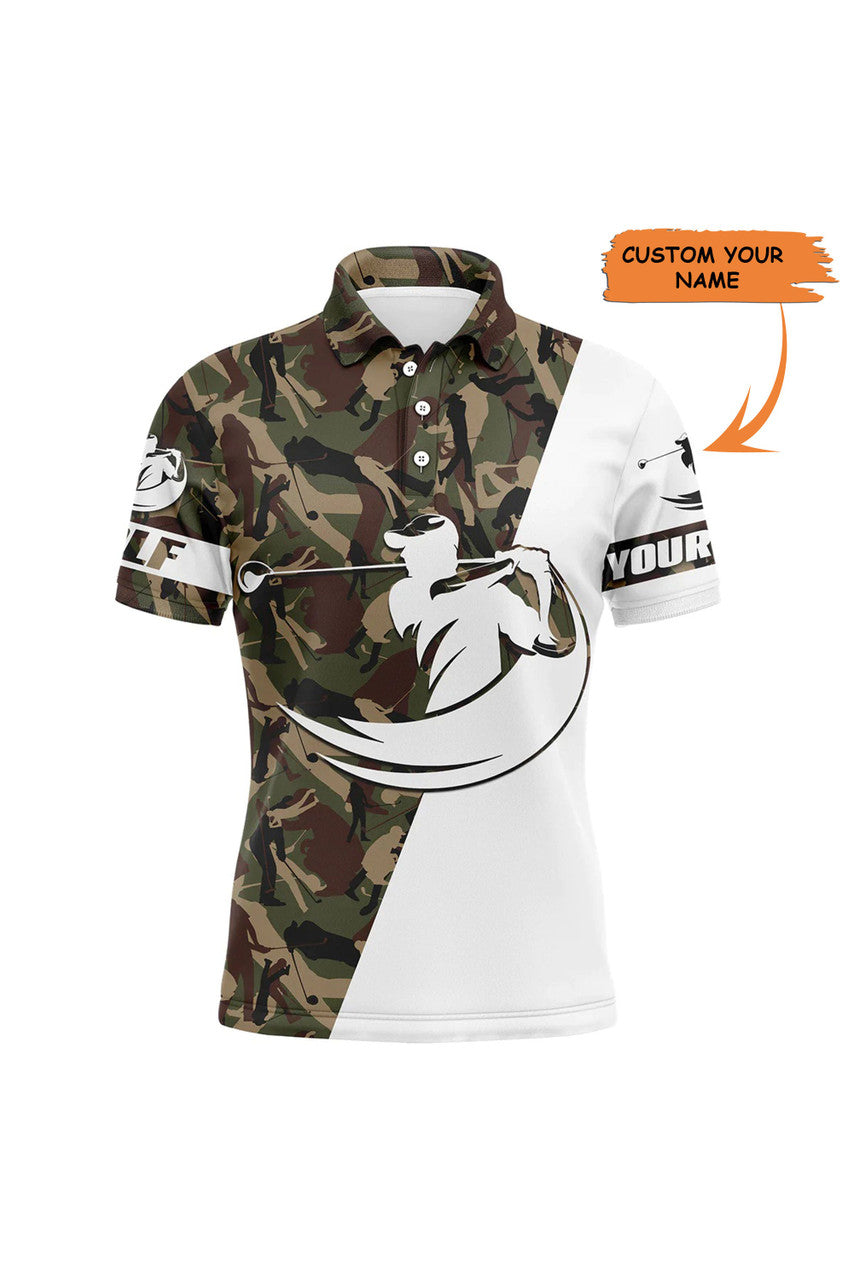 Custom Golf Men Polo Shirt - Custom Name White And Camo Apparel - Personalized Sports Gift For Golf Lover, Male, Husband, Boyfriend