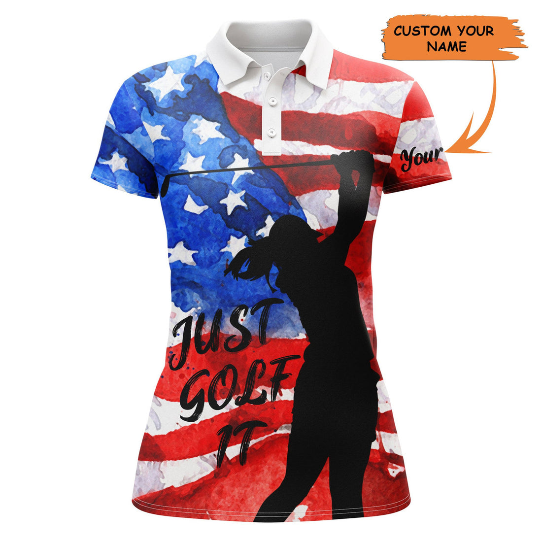 Custom Womens Patriotic Golf Polo Shirt American Flag Just Golf It Custom Name Golf Gifts For Women, Perfect Gift For Women